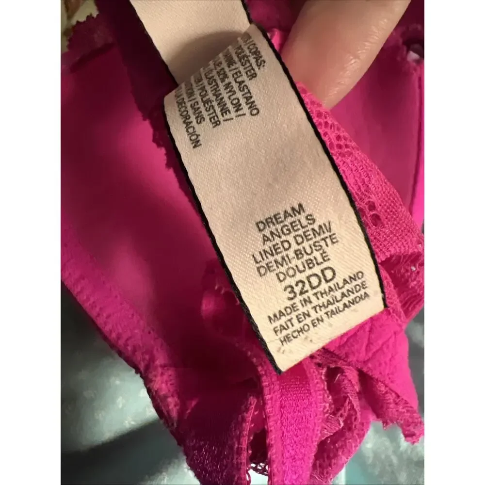 Victoria's Secret Dream Angels Lined Demi Bra Hot Pink Padded Classic Size 32DD